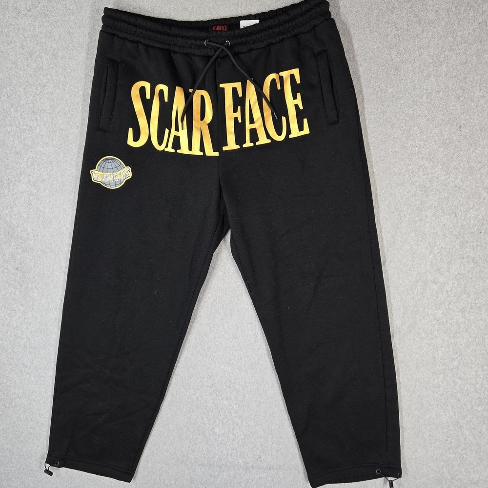 Reason Men Pants XL Black Sweatpants Graphic Fleece Scarface Globe Jogger Logo